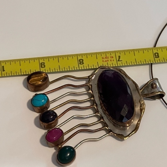 Elegant Artisan Multi Gemstone Pendant Hand Crafted 40mm Wire Necklace 4006 - Picture 15 of 16